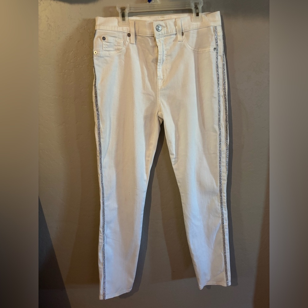 7 For All Mankind White Jeans with Silver Accent